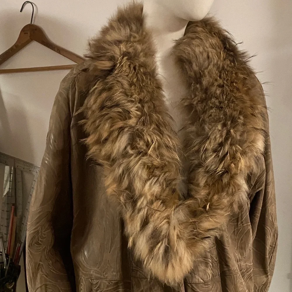 J Percy for Marvin Richards  Brown Fur-Trimmed  Coat